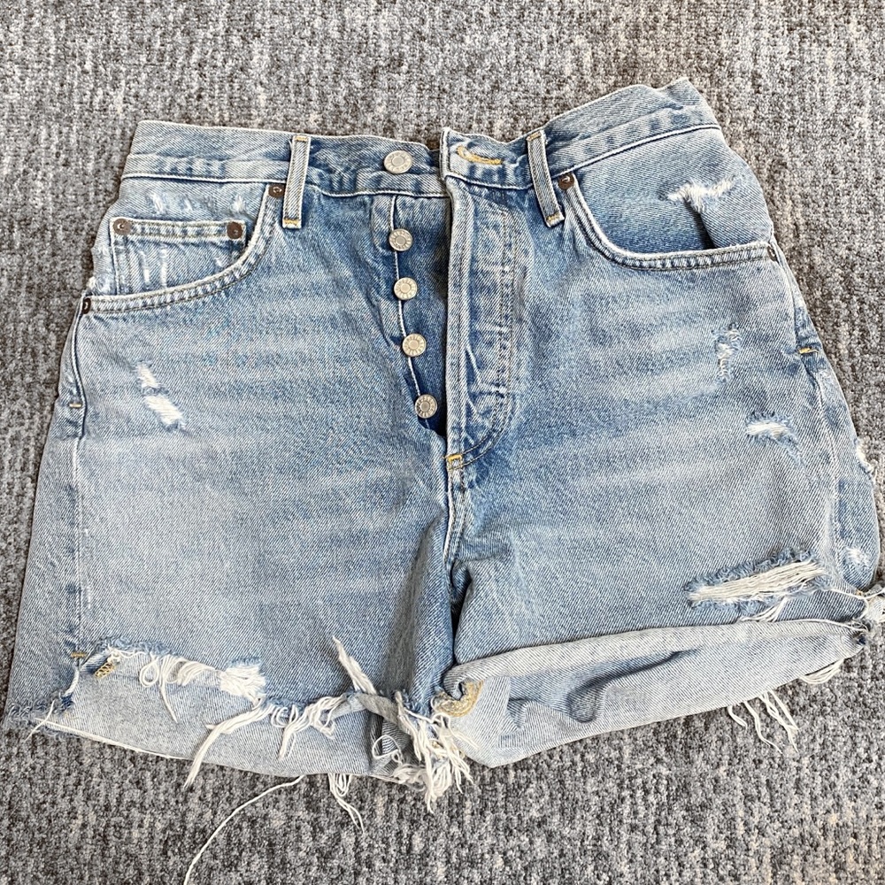 Agolde high rise distressed jean shorts